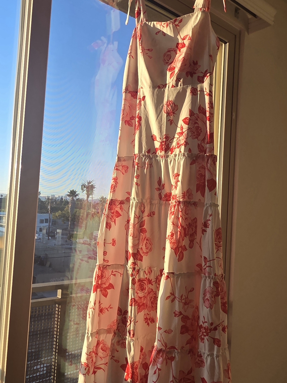 NWOT Women's White and Light Red Floral Tiered Sundress Size L
